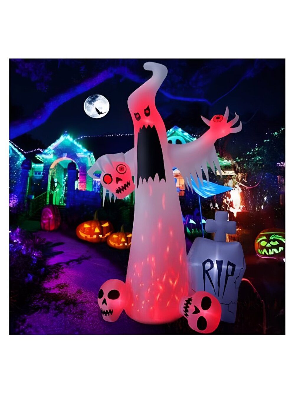 12 FT Halloween Inflatables Outdoor Decorations Ghost with 3 Skulls